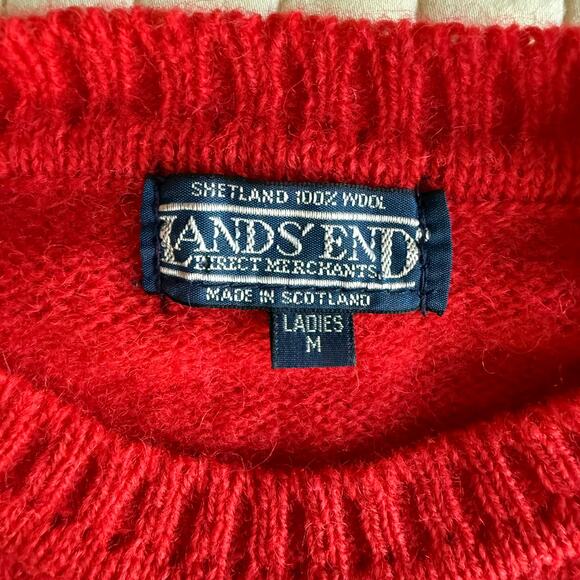 Lands’ End Shetland Wool Sweater Red Crewneck — Made in Scotland (M) - Picture 2 of 8
